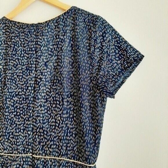 YUMI | Fit & Flare Short Slv Summer Tea Dress Navy Blue Yellow & White Sz 10 L - Picture 9 of 16